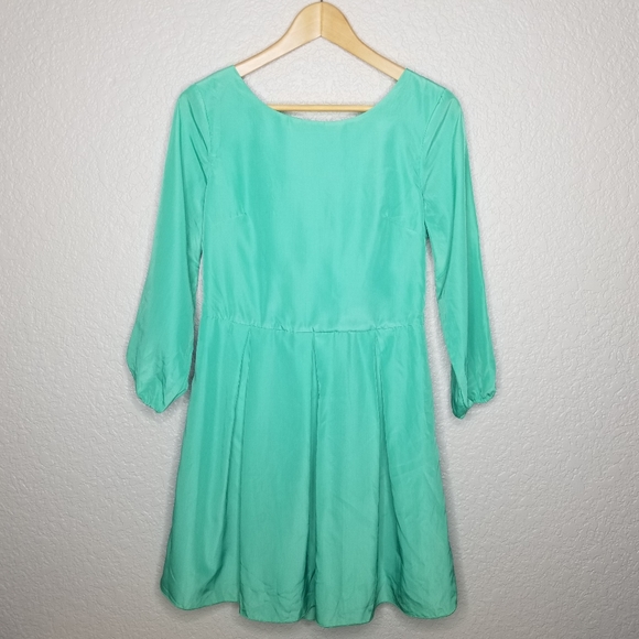 Altar'd State Bow Mini Dress Pleated Peacock Green - Picture 1 of 8